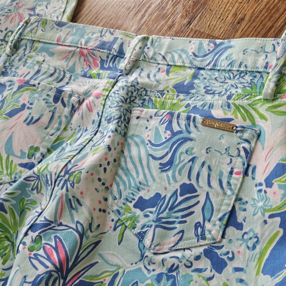 Lilly Pulitzer Blue Pink Size 6 Bright Colorful Casual Pants Tropical Botanical - Picture 6 of 11